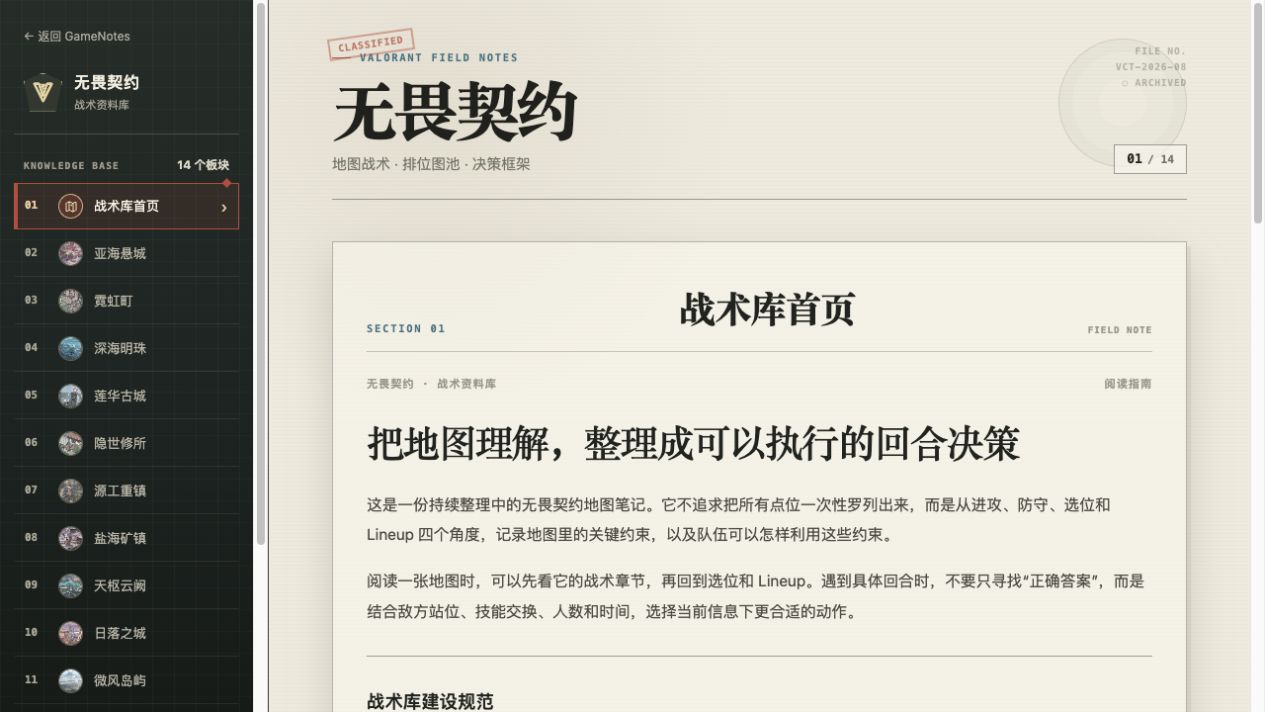 游戏笔记 v0.3.0 无畏契约战术库首页